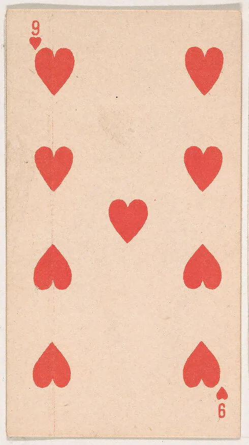 Nine of Hearts, from the Transparent Playing Cards series (N220) issued by Kinney Bros. — Kinney Brothers Tobacco Company