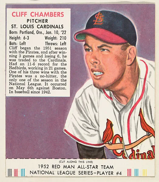 Cliff Chambers, from the Red Man All-Star Team series (T232), issued by Red Man Chewing Tobacco — Red Man Chewing Tobacco