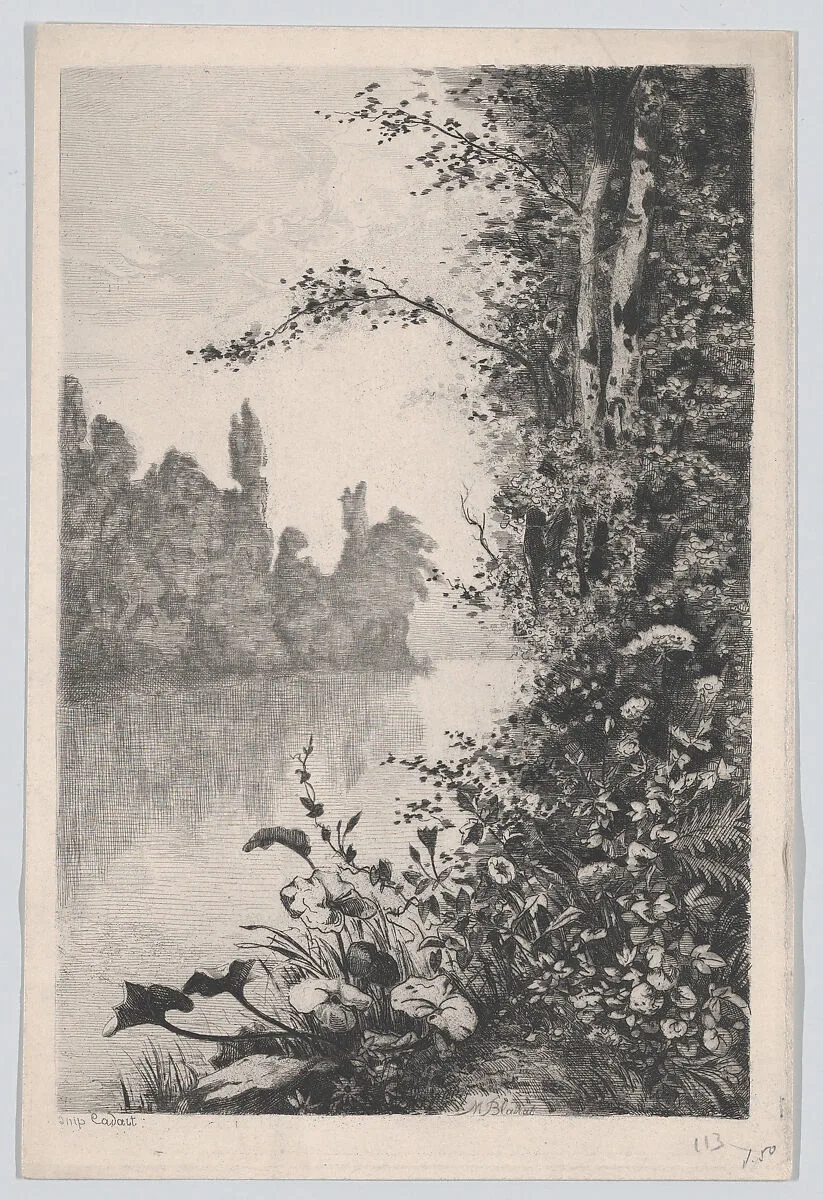 View of Flowers and Trees along a River Bank — Marcel Blairat|Alfred Cadart