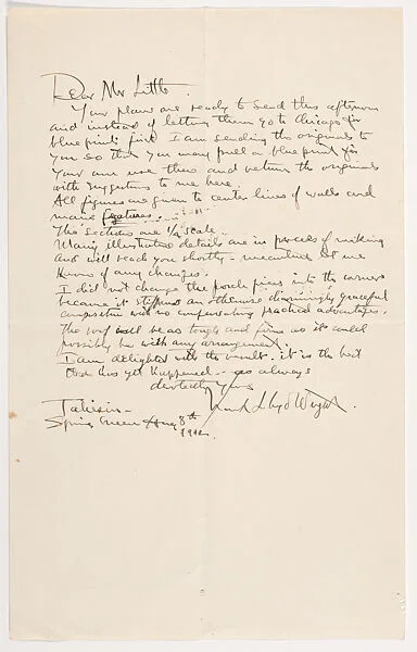 Wright letter to F. W. Little, August 8, 1912 — Frank Lloyd Wright
