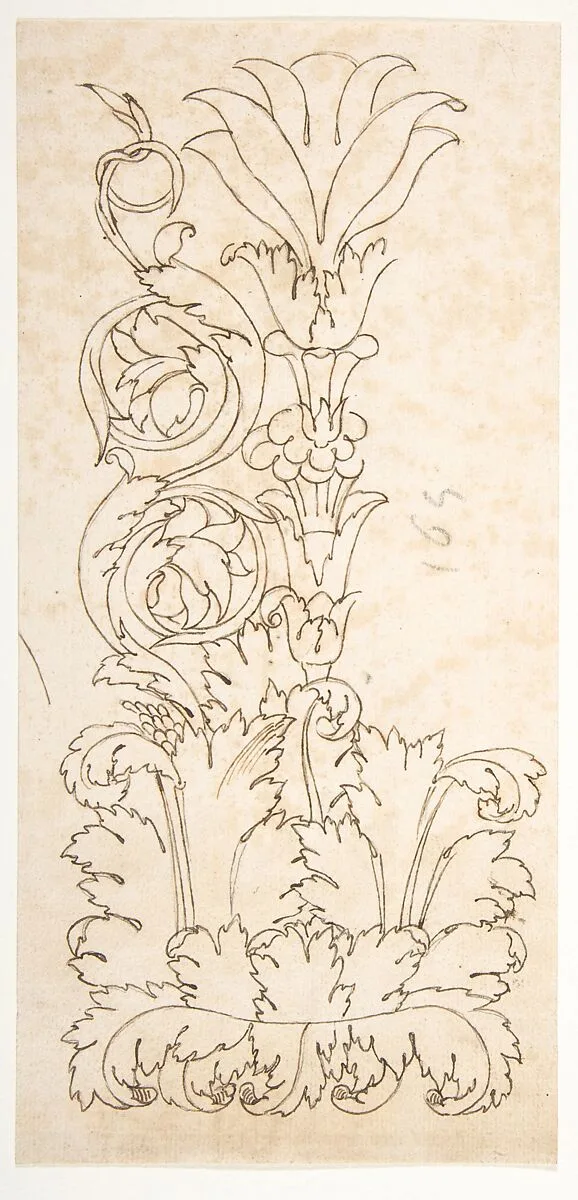 Ornamental drawings (recto) blank (verso) — Anonymous, French, 16th century