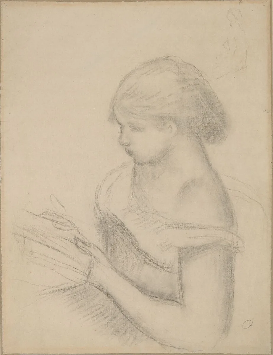 A Girl Reading (with a Sketch of Seated Woman) — Auguste Renoir