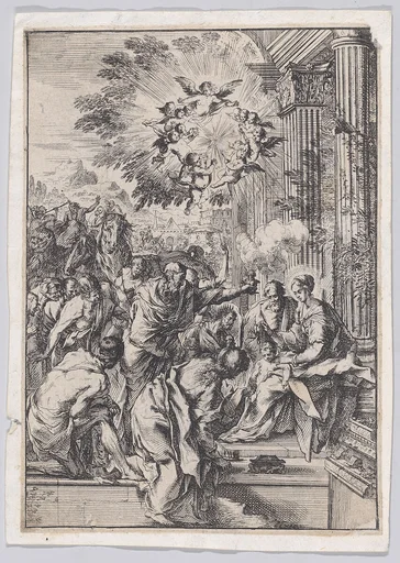 The Adoration of the Magi, set before and architectural colonnade