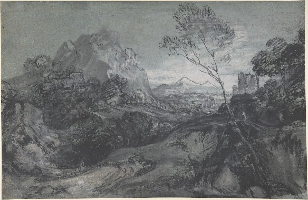 Mountain Landscape with Figures and Buildings — Thomas Gainsborough