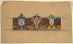 Horizontal Panel with Three Figures with Geometric Faces in Headdresses — Anonymous, French, 20th century