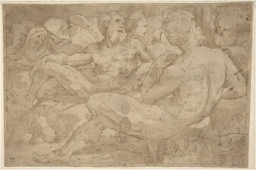 Copy in Reverse Design Orientation: Based on the Group of Reclining Figures at Left in Domenico Beccafumi's Scene of Moses Striking the Rock in the Pavement of Siena Cathedral