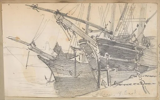 Schooner and Bark in Harbor (from Scrapbook)