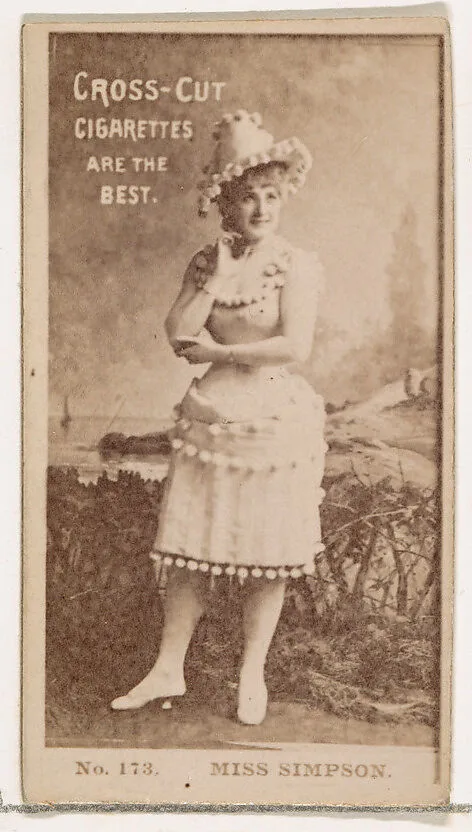 Card Number 173, Miss Simpson, from the Actors and Actresses series (N145-2) issued by Duke Sons & Co. to promote Cross Cut Cigarettes — W. Duke, Sons & Co.