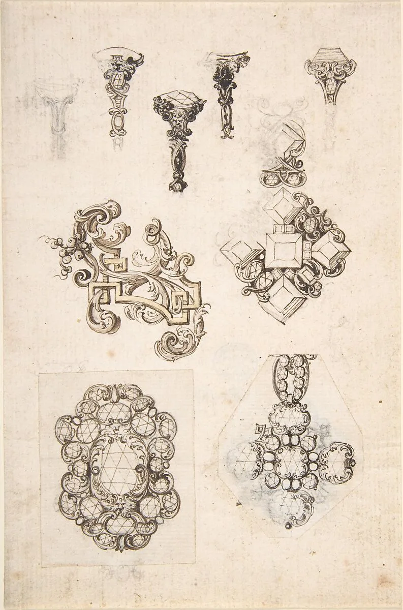 Sheet of Jewelry or Decorative Designs — Anonymous, Italian, 17th century