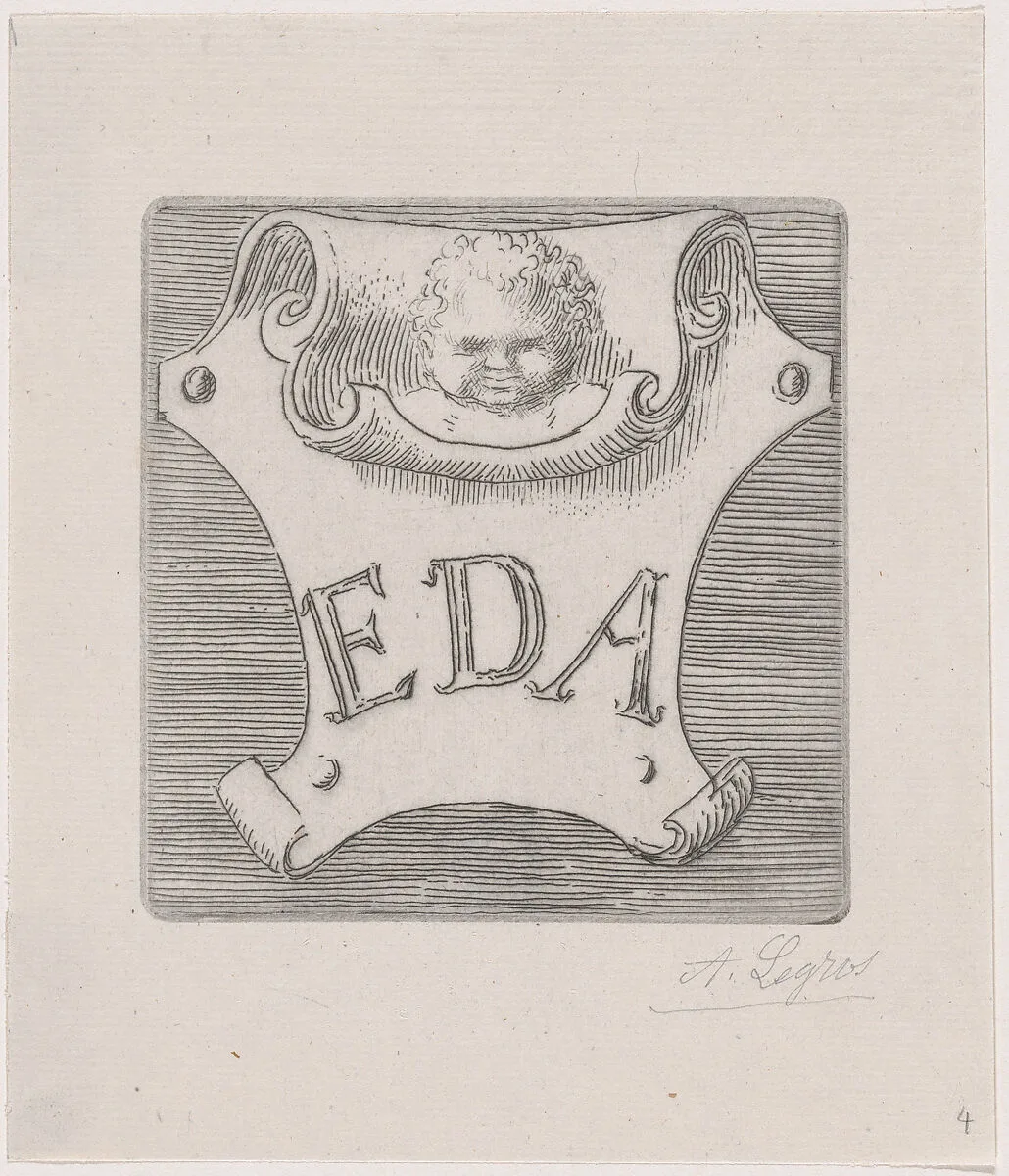 Counterproof of an impression from a name plate for Edward D. Adams — Alphonse Legros