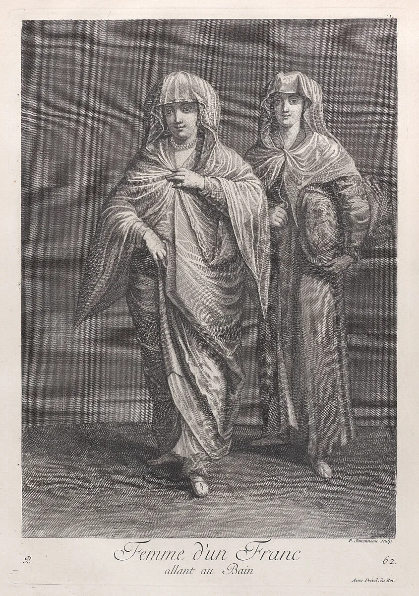 Femme d'un Franc, allant au Bain, plate 62 from "Recueil de cent estampes représentent differentes nations du Levant" — Jacques le Hay|Philippe Simonneau|Jean Baptiste Vanmour
