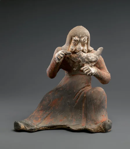 北魏/北齊 彩繪陶馴鷹人俑|Seated Falconer