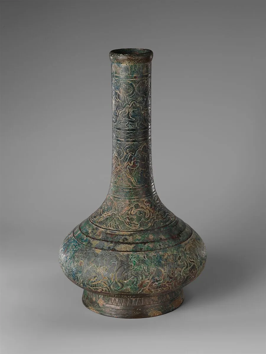 漢 青銅鏨刻紋壶|Wine container (Hu) — Unknown