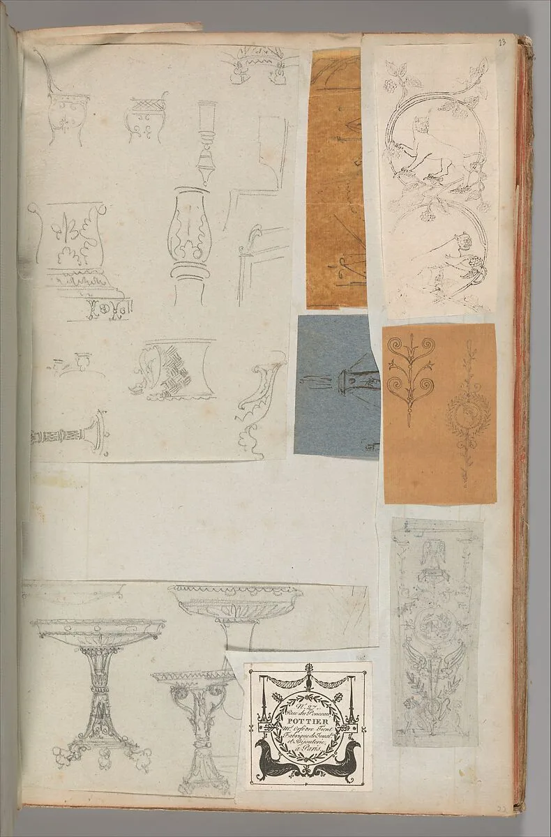 Page from a Scrapbook containing Drawings and Several Prints of Architecture, Interiors, Furniture and Other Objects — Pierre François Léonard Fontaine|Charles Percier