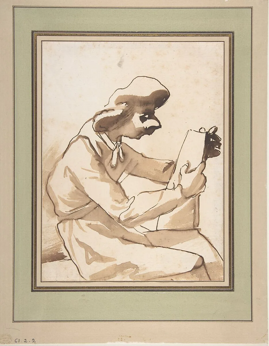 Caricature of a Seated Man Reading — Pier Francesco Mola