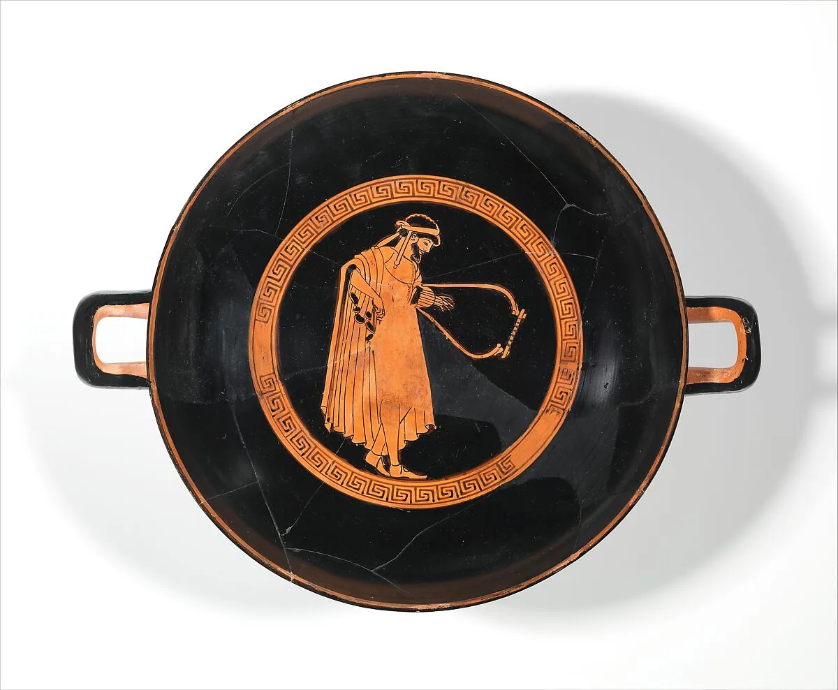 Terracotta kylix (drinking cup) — Dokimasia Painter