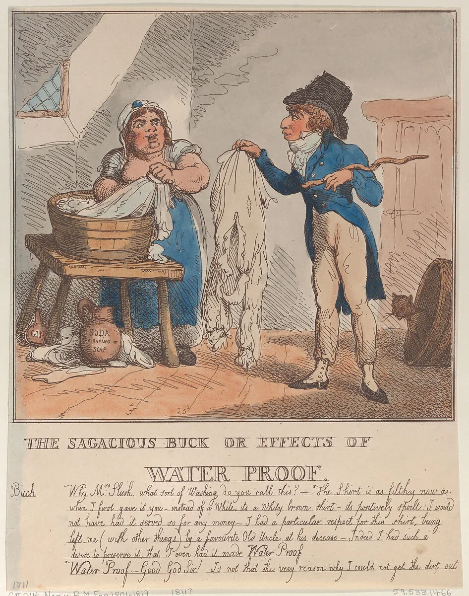 The Sagacious Buck or Effects of Water Proof — Thomas Tegg|Thomas Rowlandson