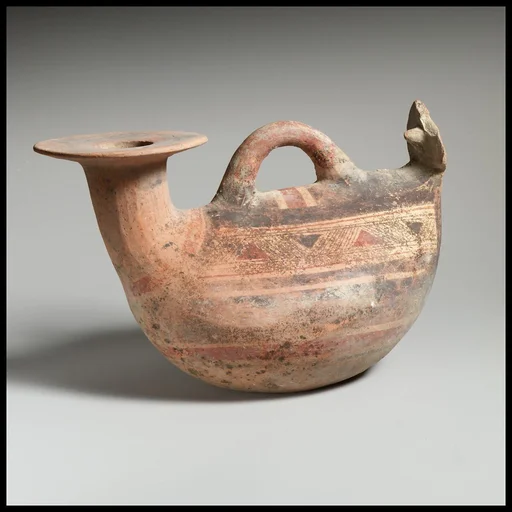 Terracotta askos (flask with a spout and handle over the top)