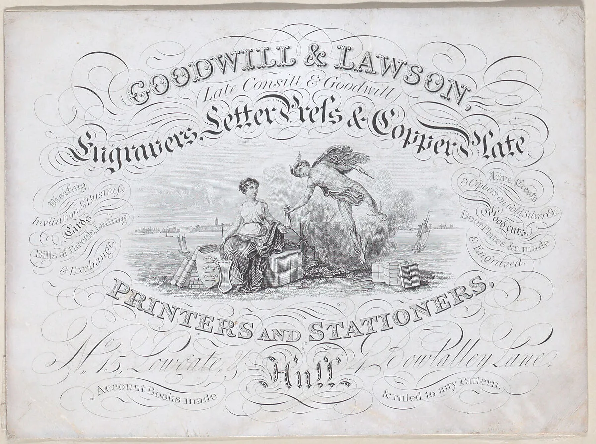 Trade card for Goodwill & Lawson, engravers, printers and stationers — Anonymous, British, 19th century