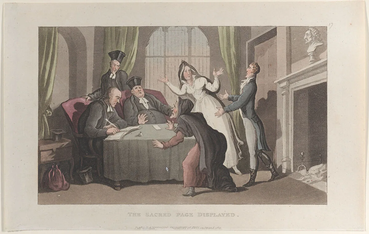 The Sacred Page Displayed, from "Journal of Sentimental Travels in the Southern Provinces of France, Shortly Before the Revolution" — Rudolph Ackermann, London|William Combe|J. Diggens|Thomas Rowlandson