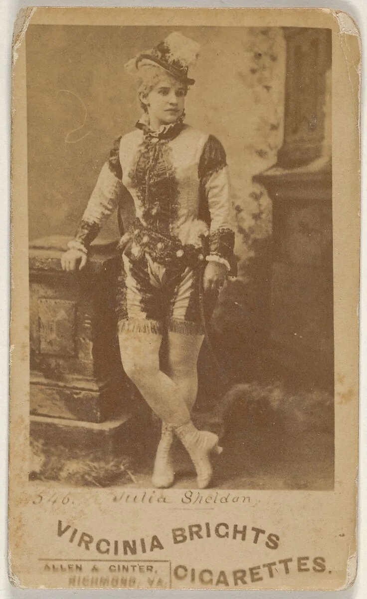 Card 546, Julia Sheldon, from the Actors and Actresses series (N45, Type 6) for Virginia Brights Cigarettes — Allen & Ginter