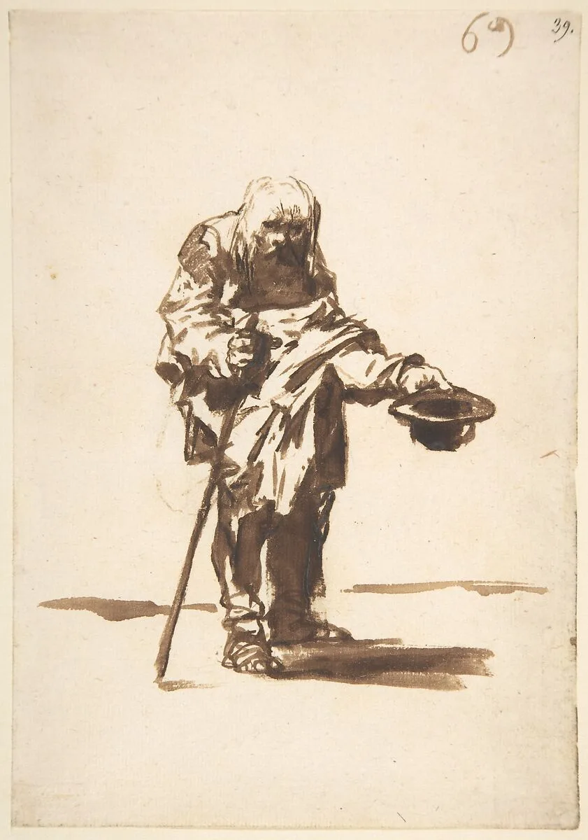 Beggar with a staff in his right hand; folio 69 from the Images of Spain Album 'F' — Goya (Francisco de Goya y Lucientes)