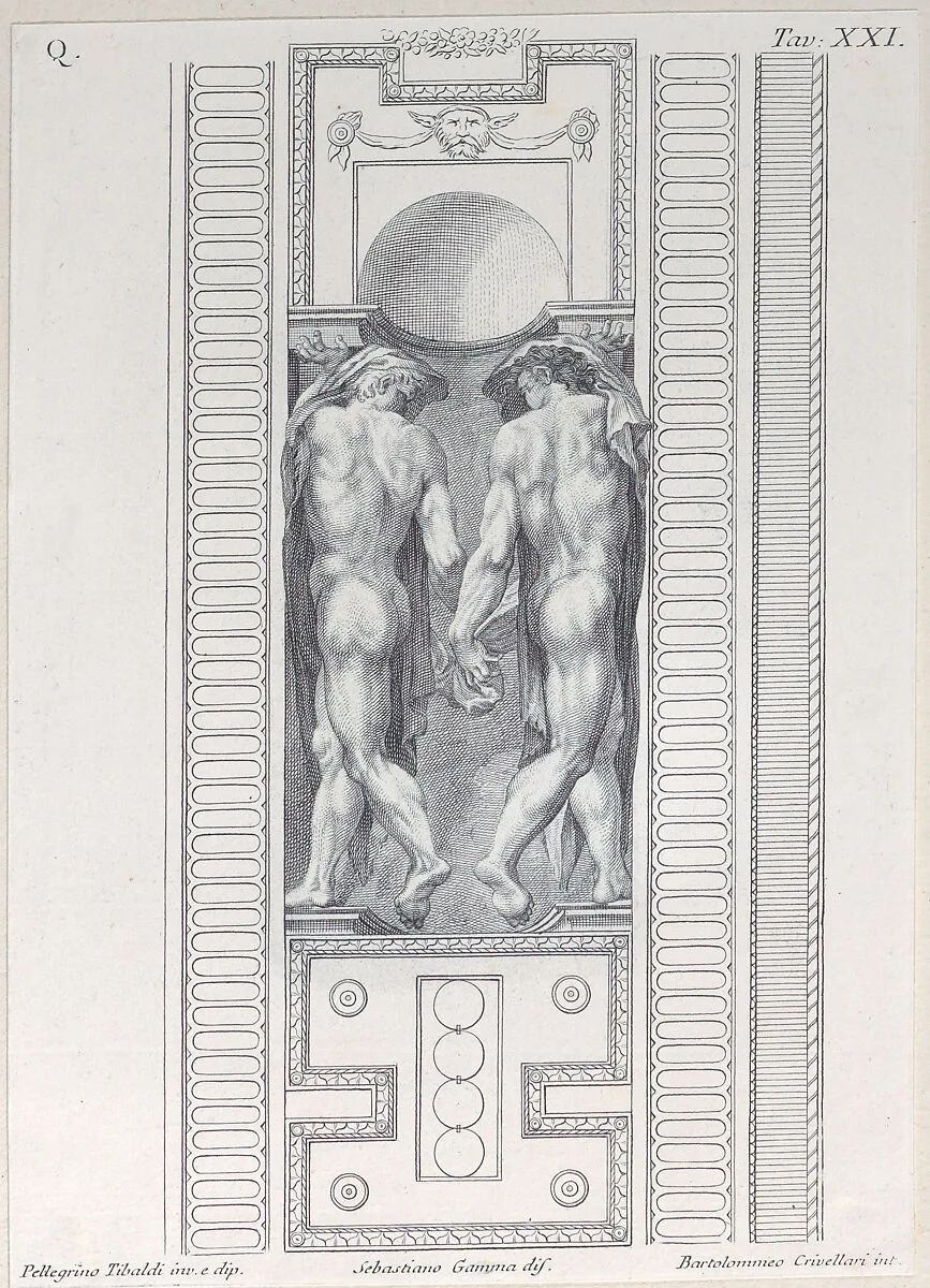 Plate 21: two nude figures wearing veils, seen from behind — Giampietro Zanotti|Sebastiano Gamma|Pellegrino Tibaldi|Bartolomeo Crivellari