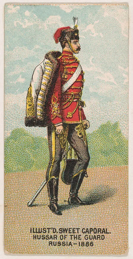 Hussar of the Guard, Russia, 1886, from the Military Series (N224) issued by Kinney Tobacco Company to promote Sweet Caporal Cigarettes — Kinney Brothers Tobacco Company