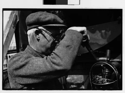 [Two 35mm Film Frames: Worker and Farmer in Field, Copake, New York]