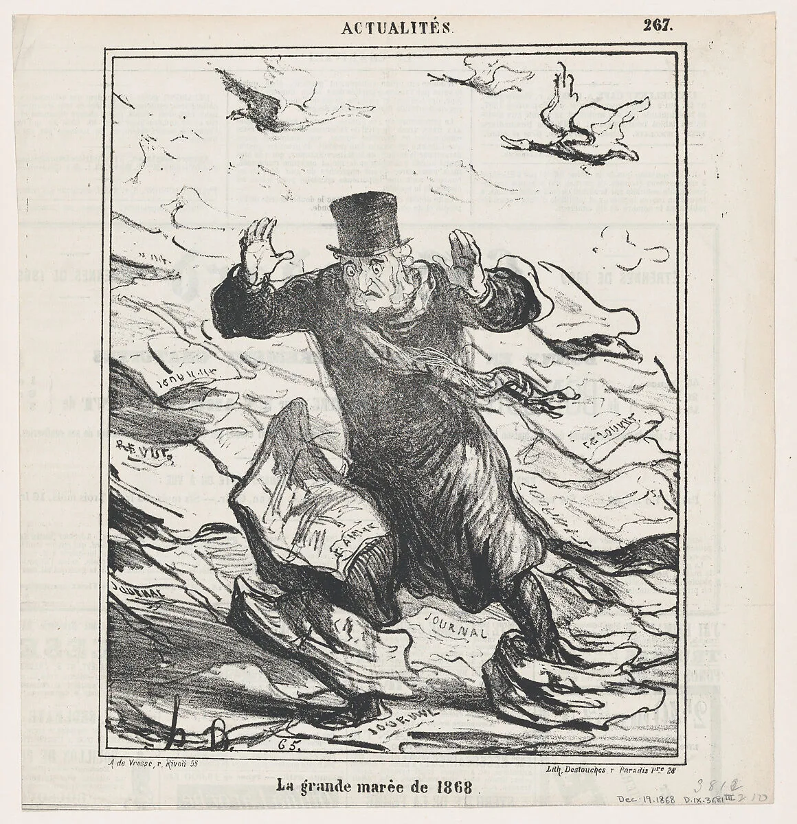 The spring-tide of 1868, from 'News of the day,' published in Le Charivari, December 19, 1868 — Honoré Daumier|Arnaud de Vresse|Destouches