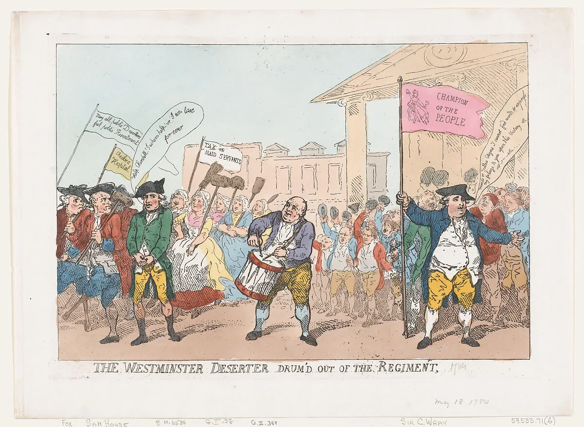 The Westminster Deserter Drum'd Out of The Regiment — Charles James Fox|Thomas Rowlandson|Samuel House|Sir Cecil Wray|Hannah Humphrey