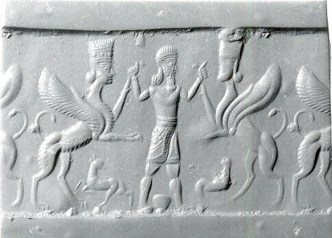 Cylinder seal with three-figure contest scene