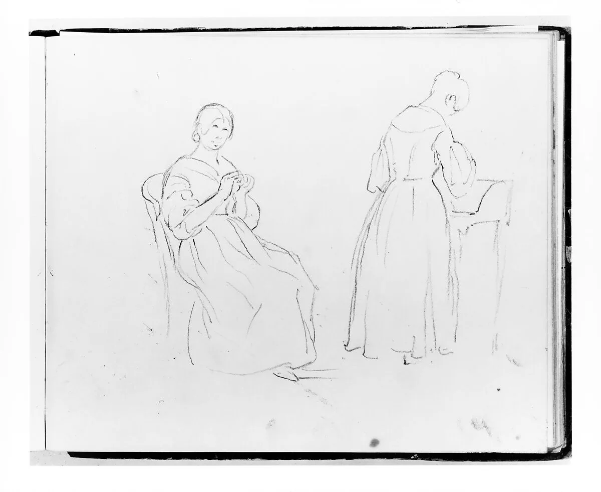 Two Studies: Woman Sewing; Woman at a Desk (from Sketchbook) — Francis William Edmonds
