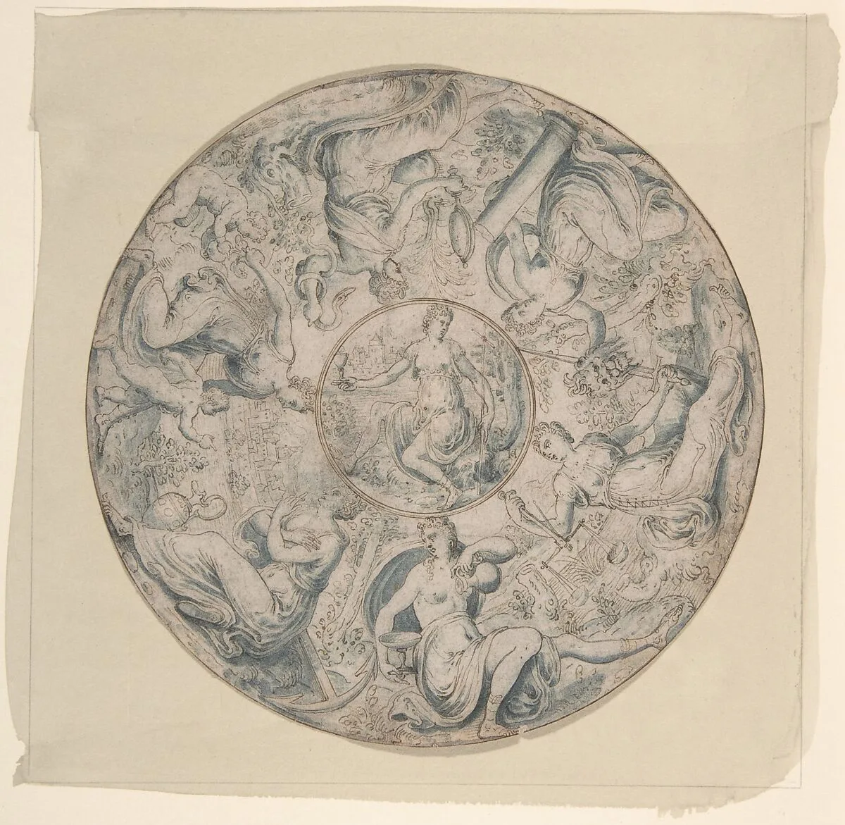 The Seven Virtues in a Roundel, with Faith at the Center — Jan Collaert I