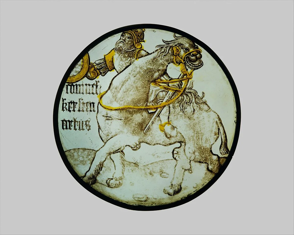 Roundel with King Arthur Riding on a Camel (from a Series of the Nine Heroes) — Unknown