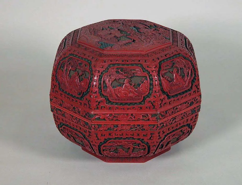 清晚期 剔彩開光道教人物圖漆盒|Box with Daoists welcoming immortal Shoulao — Unknown