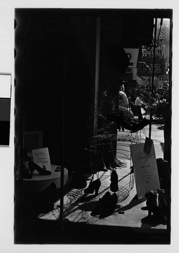 [Three 35mm Film Frames: Klein's Department Store Window Display, Service Desk, Union Square, New York City]
