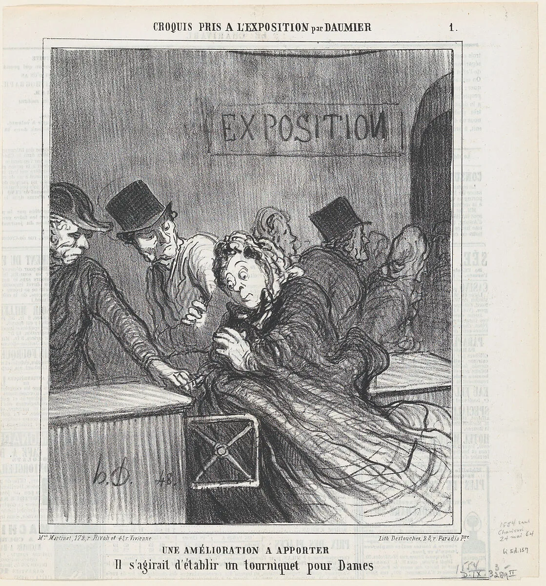 Proposal for an improvement, from 'Exhibition sketches,' published in Le Charivari, May 24, 1864 — Aaron Martinet|Destouches|Honoré Daumier
