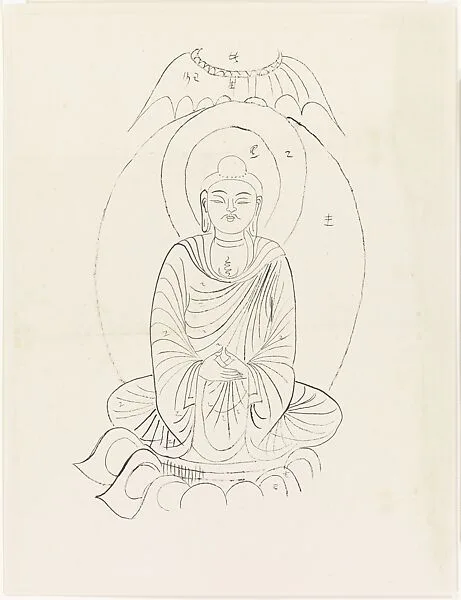 現代 謝稚柳 敦煌坐佛臨本 鏡片|Seated Buddha — Xie Zhiliu