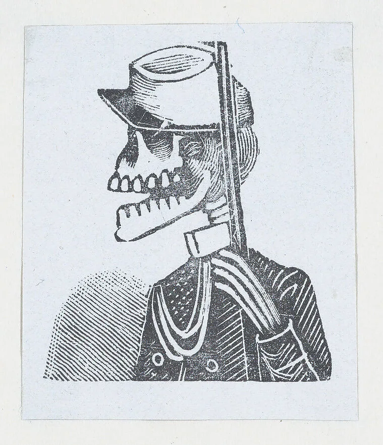 Male skeleton wearing military dress (vignette for the feast of the dead) — José Guadalupe Posada