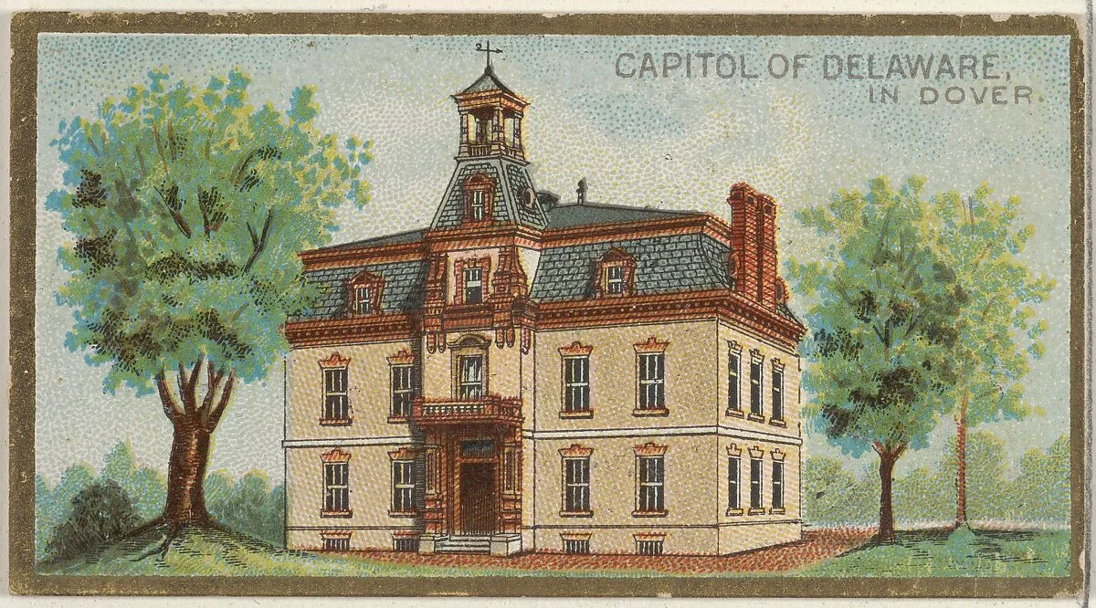 Capitol of Delaware in Dover, from the General Government and State Capitol Buildings series (N14) for Allen & Ginter Cigarettes Brands — Allen & Ginter|The Gast Lithograph & Engraving Company