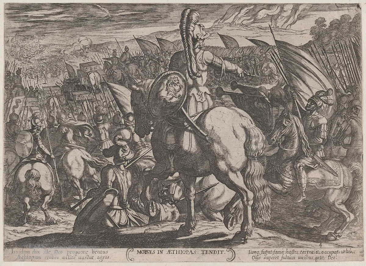 Plate 4: Moses Ordering the Israelites to Attack the Ethiopians, from 'The Battles of the Old Testament' — Antonio Tempesta|Nicolaus van Aelst