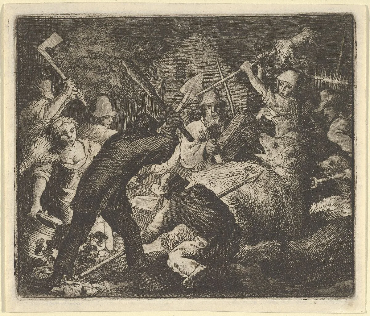The Bear is Attacked by the Peasants from Hendrick van Alcmar's Renard The Fox — Allart van Everdingen