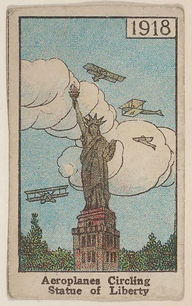 Aeroplanes Circling Statue of Liberty 1918 trade card (W500) — Mayfair Novelty Co.