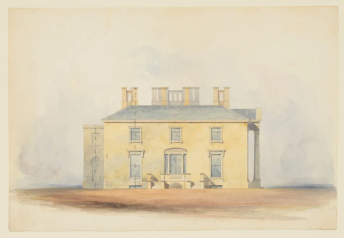 Design for a Classical Country House, Side Elevation — Anonymous, British, 19th century