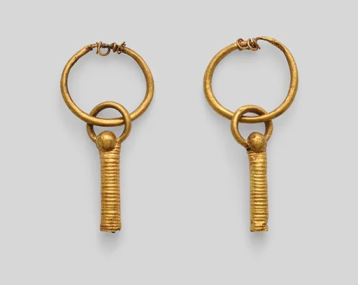 Hoop earrings with coiled wire pendant