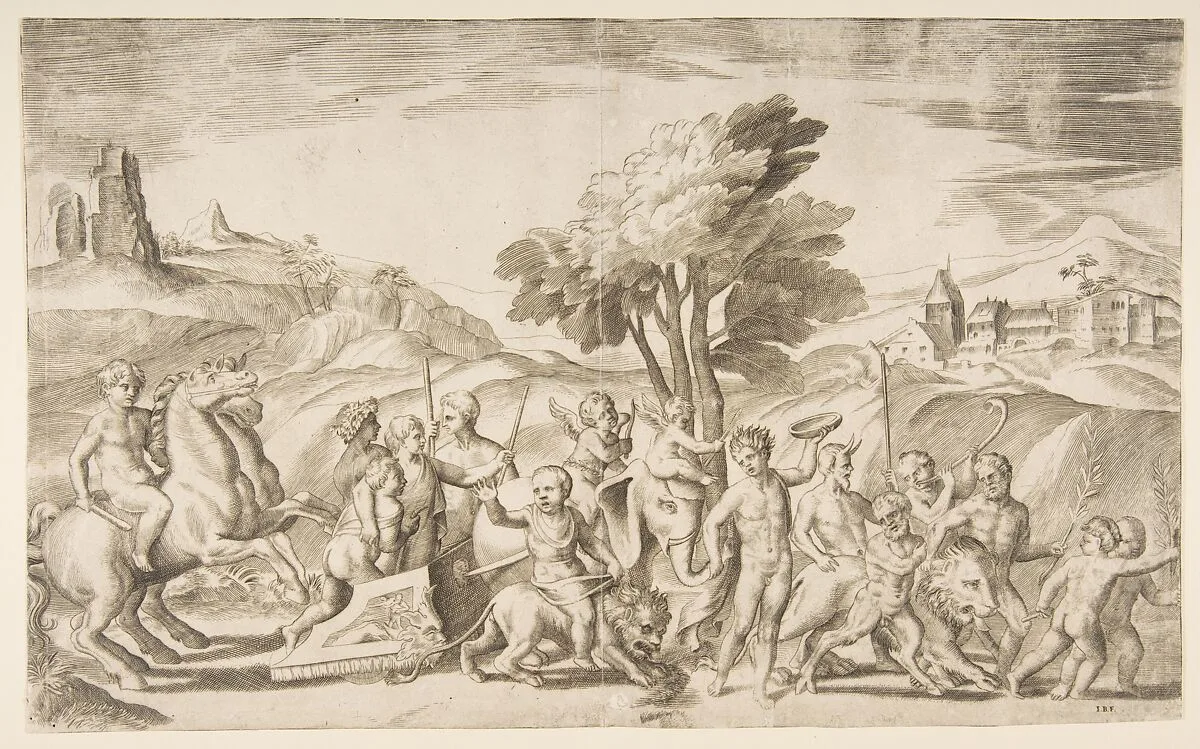 A children's bacchanal with animals — Giulio Bonasone