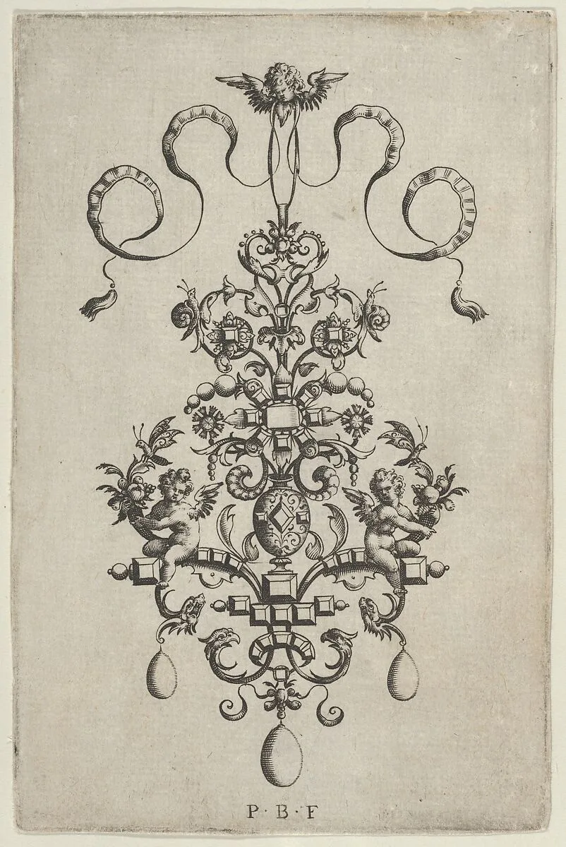 Vertical Panel with Design for a Pendant, from Ars His Myronis Nobilis Effingitus Pagellulis — Paul Birckenhultz