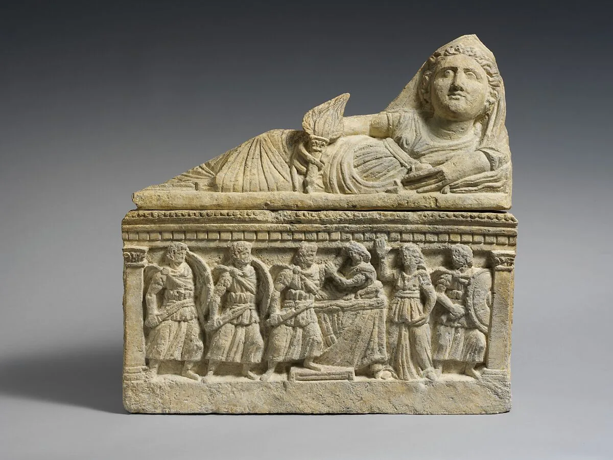 Travertine cinerary urn — Unknown