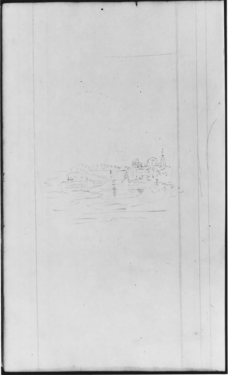 Landscape, River and Town (from Sketchbook) — John William Casilear